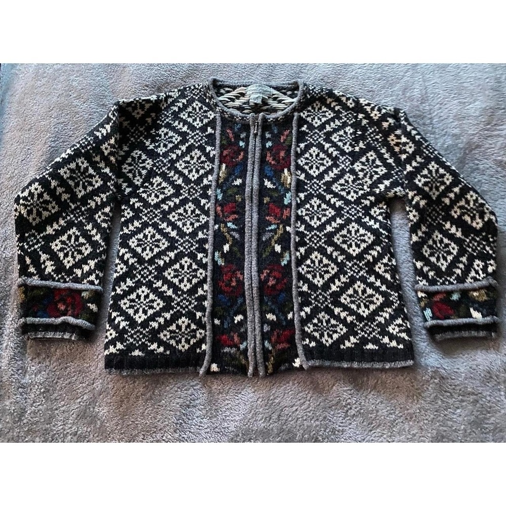 Nordic Traders Sweater Cardigan Medium Vintage Full Zip Fair Isle Wool s65